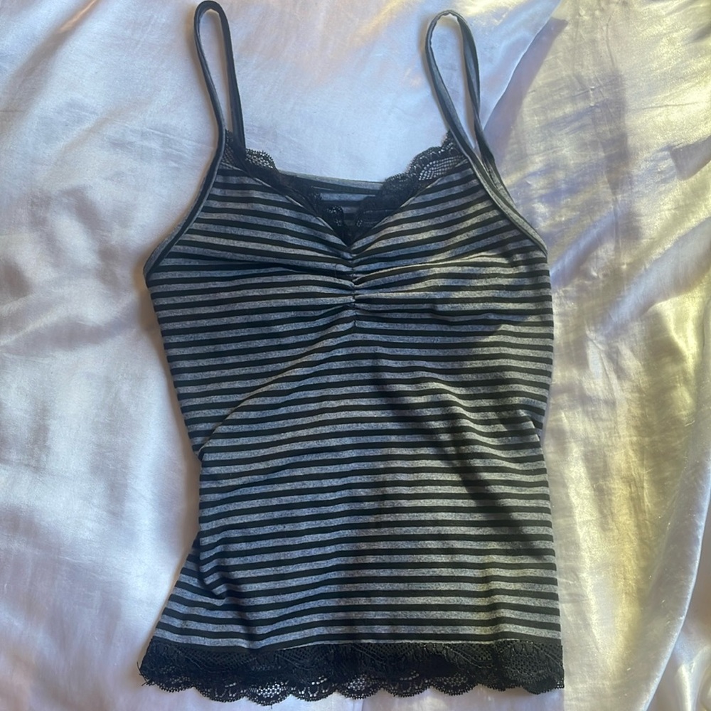 Black and gray striped lace tank top size xs